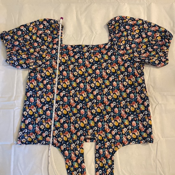 LOFT Navy Floral Tie-front Blouse - Picture 6 of 7